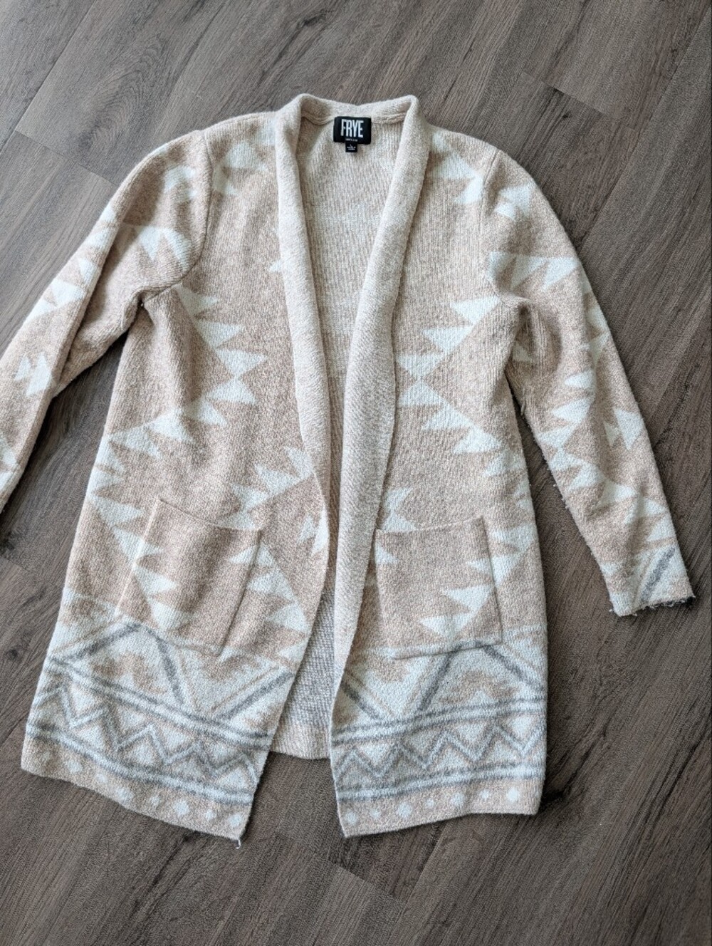 Frye Beige and Cream Aztec Open-Front Cardigan
